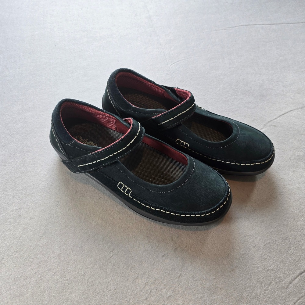 Orthofeet 863 Womens Black Leather Mary Jane Shoes Wide Width Size 10 D Comfort